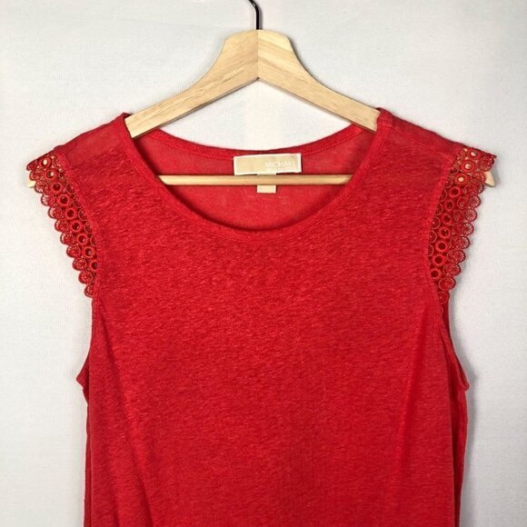 Michael Michael Kors Coral Red Cap Sleeve Linen Short Sleeve Top M - Picture 3 of 5